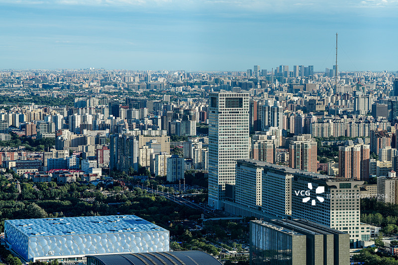 北京水立方与盘古大观同框图片素材