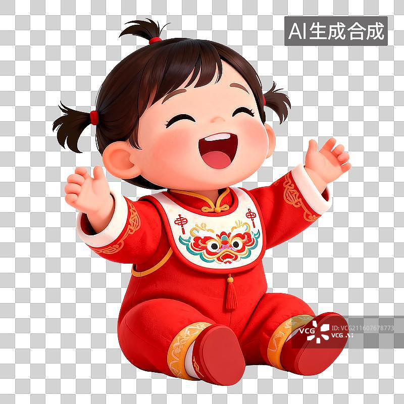 【AI数字艺术】3D立体三维C4D一个可爱的坐着的婴儿幼儿孩子儿童免抠元素设计元素图片素材