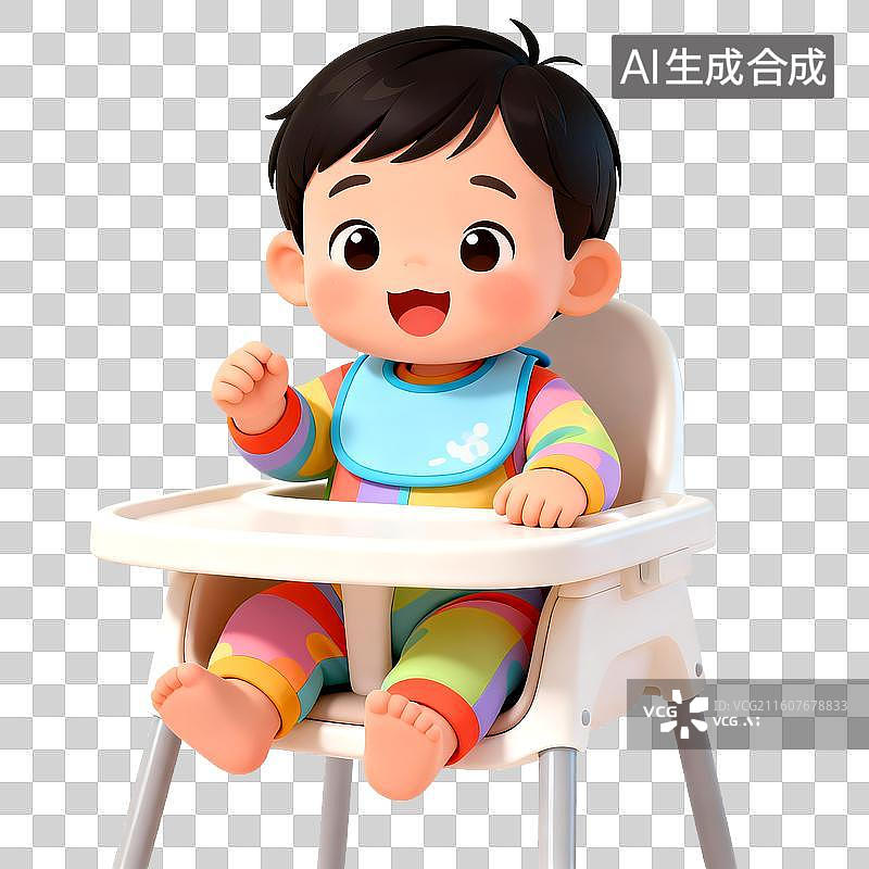 【AI数字艺术】3D立体三维C4D一个坐婴儿椅可爱婴儿幼儿孩子儿童免抠元素设计元素图片素材