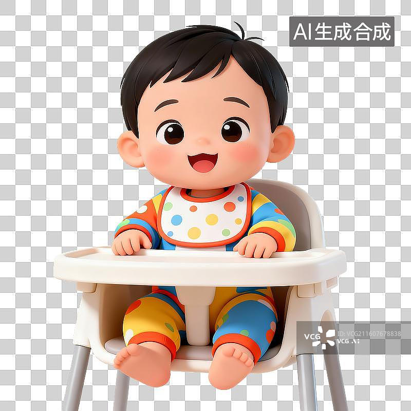 【AI数字艺术】3D立体三维C4D一个坐婴儿椅可爱婴儿幼儿孩子儿童免抠元素设计元素图片素材