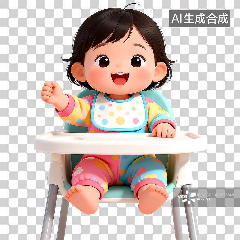 【AI数字艺术】3D立体三维C4D一个坐婴儿椅可爱婴儿幼儿孩子儿童免抠元素设计元素图片素材