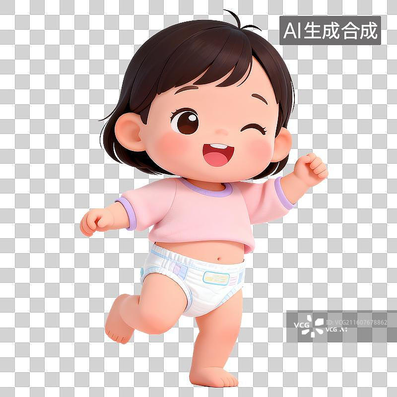 【AI数字艺术】3D立体三维C4D一个可爱的学步走路婴儿幼儿孩子儿童免抠元素设计元素图片素材