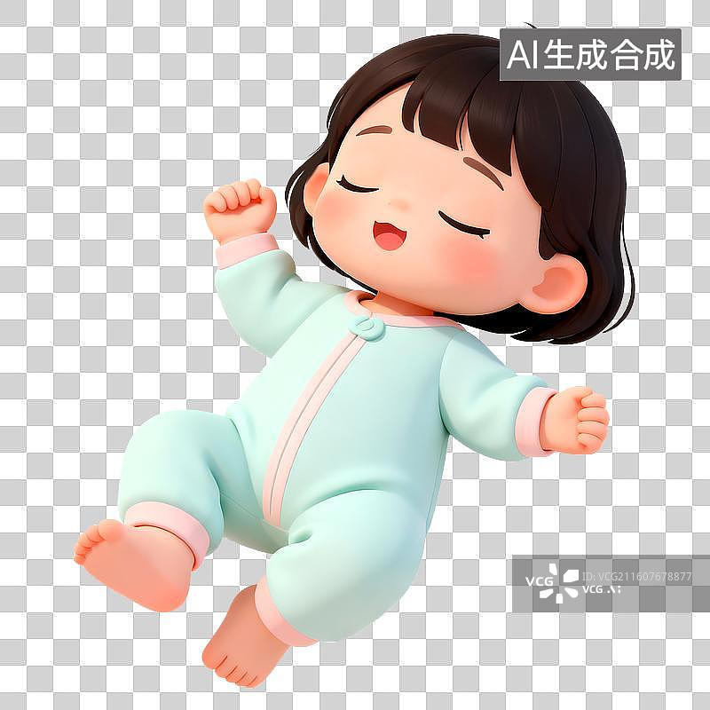 【AI数字艺术】3D立体三维C4D一个可爱的睡觉的婴儿幼儿孩子儿童免抠元素设计元素图片素材