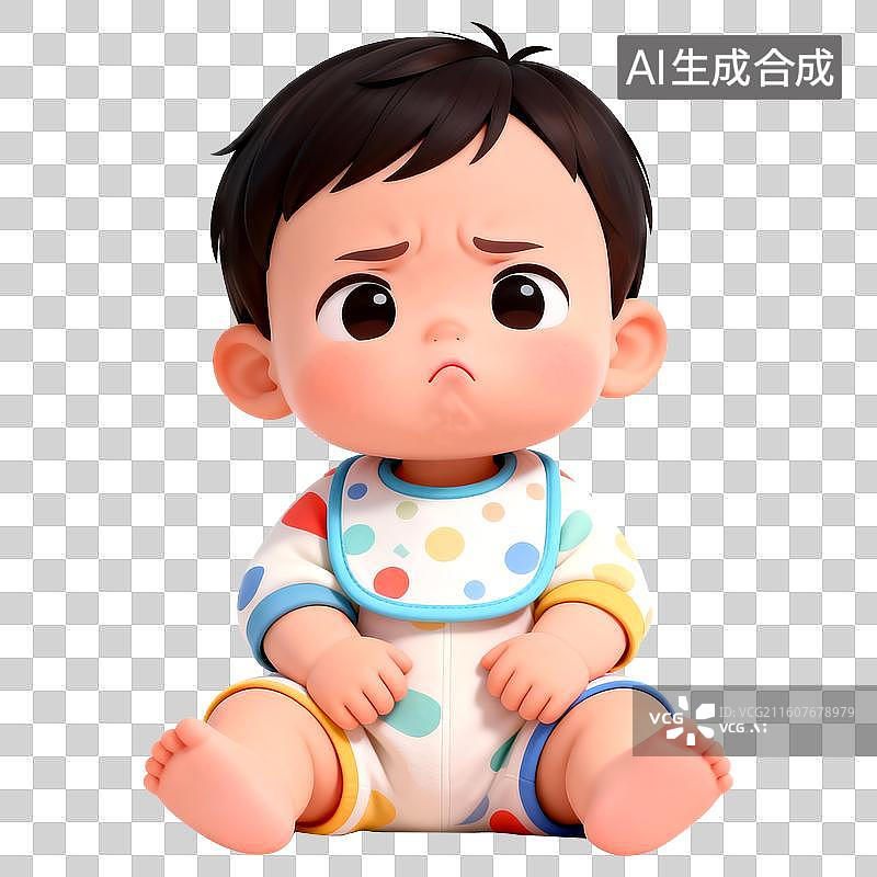 【AI数字艺术】3D立体三维C4D一个可爱的坐着生气的婴儿幼儿孩子儿童免抠元素设计元素图片素材