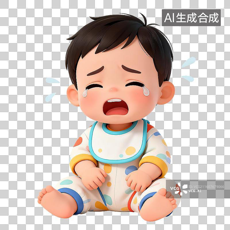 【AI数字艺术】3D立体三维C4D一个可爱的坐着哭闹的婴儿幼儿孩子儿童免抠元素设计元素图片素材