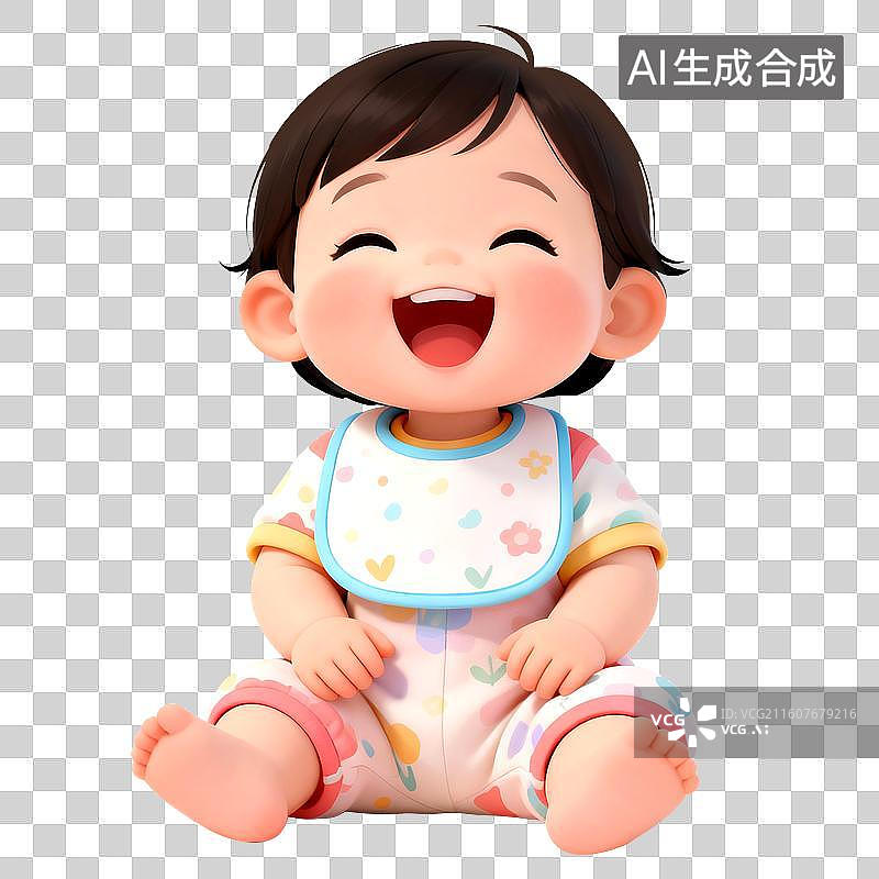 【AI数字艺术】3D立体三维C4D一个可爱的坐着的婴儿幼儿孩子儿童免抠元素设计元素图片素材