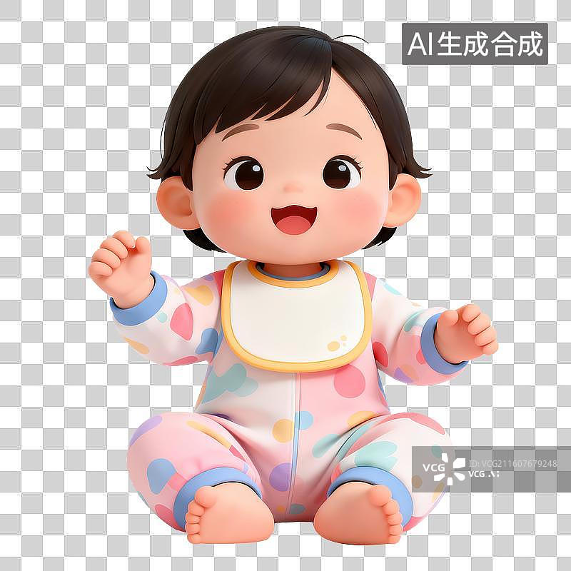 【AI数字艺术】3D立体三维C4D一个可爱的坐着的婴儿幼儿孩子儿童免抠元素设计元素图片素材