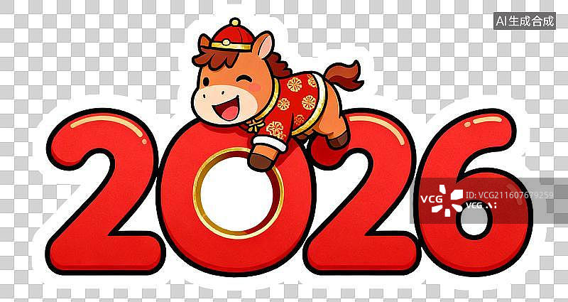 【AI数字艺术】卡通插画3D风格十二生肖2026年元旦马年新年春节插画元素图片素材