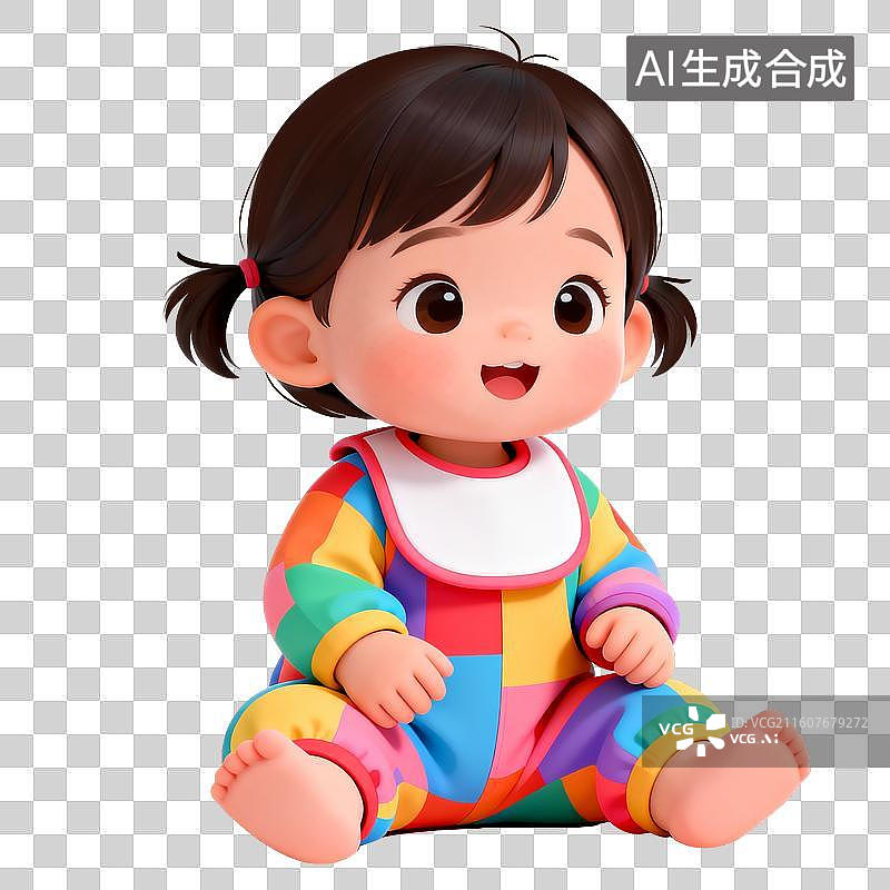 【AI数字艺术】3D立体三维C4D一个可爱的坐着的婴儿幼儿孩子儿童免抠元素设计元素图片素材
