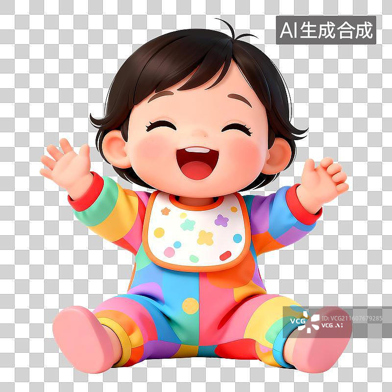【AI数字艺术】3D立体三维C4D一个可爱的坐着的婴儿幼儿孩子儿童免抠元素设计元素图片素材