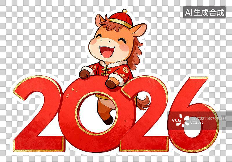 【AI数字艺术】卡通插画3D风格十二生肖2026年元旦马年新年春节插画元素图片素材