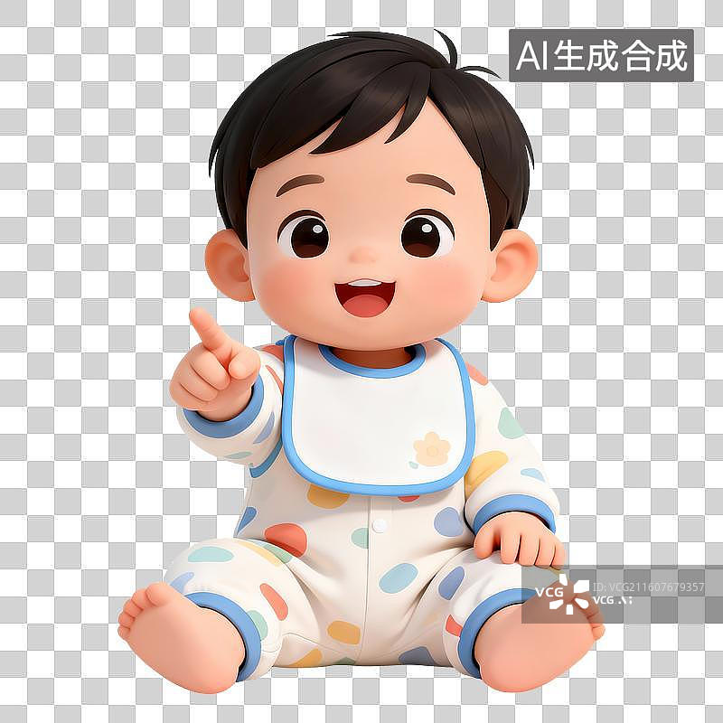 【AI数字艺术】3D立体三维C4D一个可爱的坐着的婴儿幼儿孩子儿童免抠元素设计元素图片素材