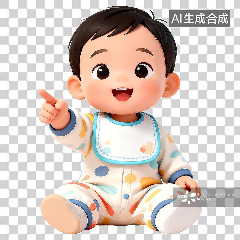 【AI数字艺术】3D立体三维C4D一个可爱的坐着的婴儿幼儿孩子儿童免抠元素设计元素图片素材
