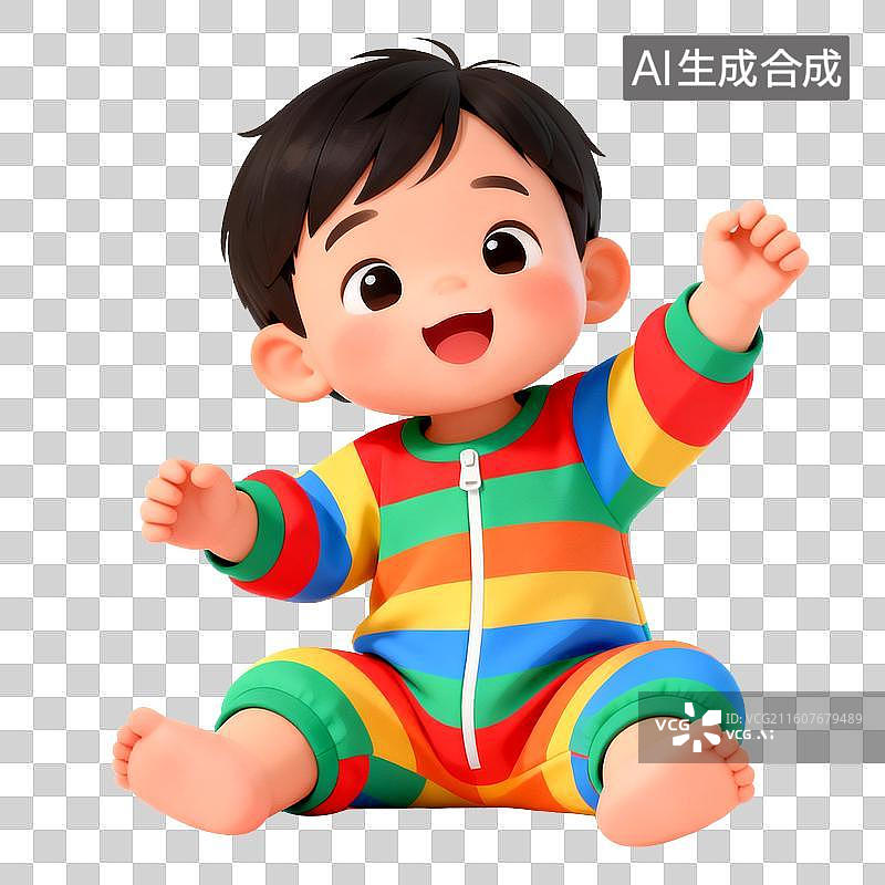 【AI数字艺术】3D立体三维C4D一个可爱的坐着的婴儿幼儿孩子儿童免抠元素设计元素图片素材
