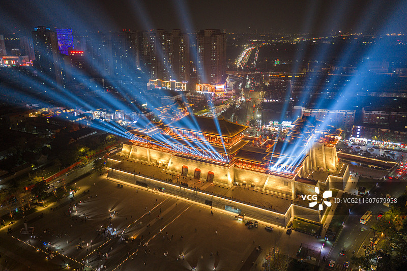 十三朝古都洛阳市应天门建筑灯光秀夜景风光图片素材