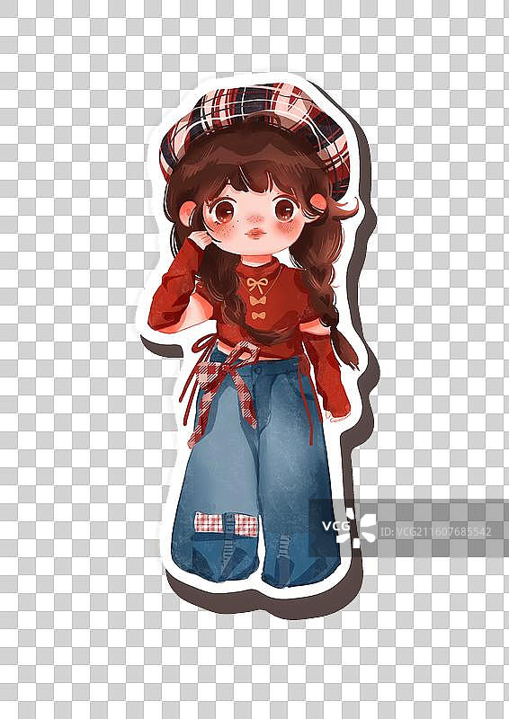 麻花辫女生贴纸图片素材