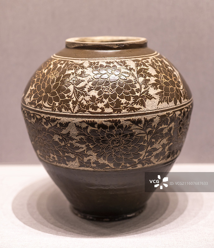 灵武窑黑釉剔划缠枝花纹罐 西夏 1038~1227年 故宫博物院图片素材