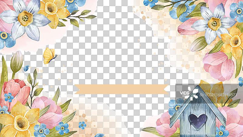 水彩风格的春季YouTube缩略图图片素材