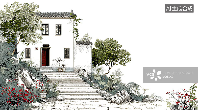 【AI数字艺术】一张江南水乡的背景图片素材