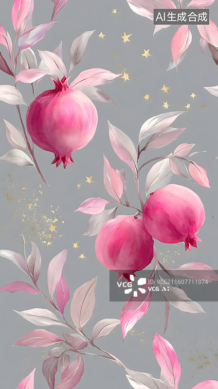 【AI数字艺术】粉榴柔羽缀银灰图片素材