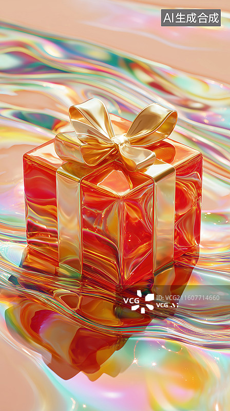 【AI数字艺术】彩色背景一个糖果色2026新年礼盒圣诞节礼物3D立体场景图片素材