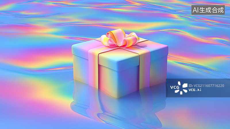 【AI数字艺术】彩色流体背景一个2026年荧光色新年礼盒圣诞节礼物3D立体场景图片素材