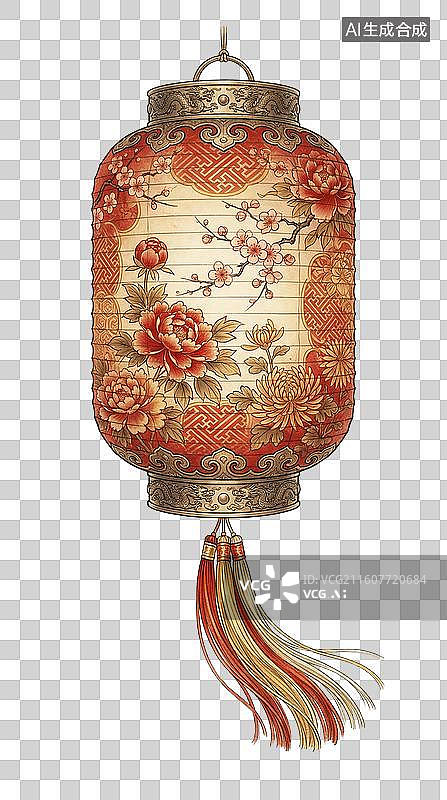【AI数字艺术】古典花卉纹饰灯笼挂饰图片素材
