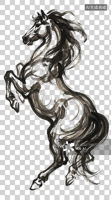 【AI数字艺术】水墨风格奔腾骏马艺术图图片素材