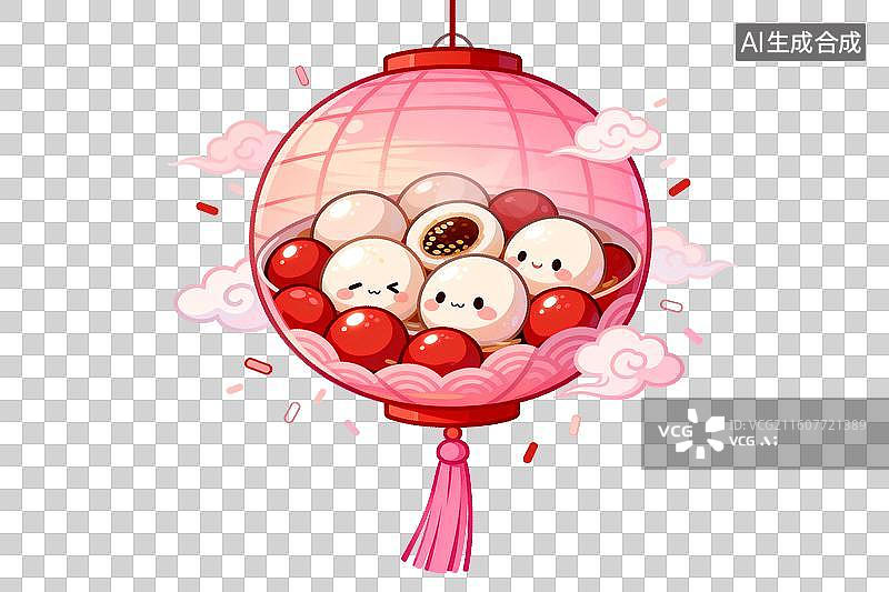 【AI数字艺术】粉色灯笼内装满可爱汤圆图片素材