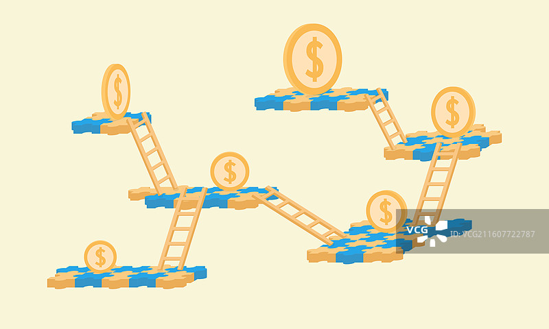 拼图积木上的金币的矢量商业插图图片素材