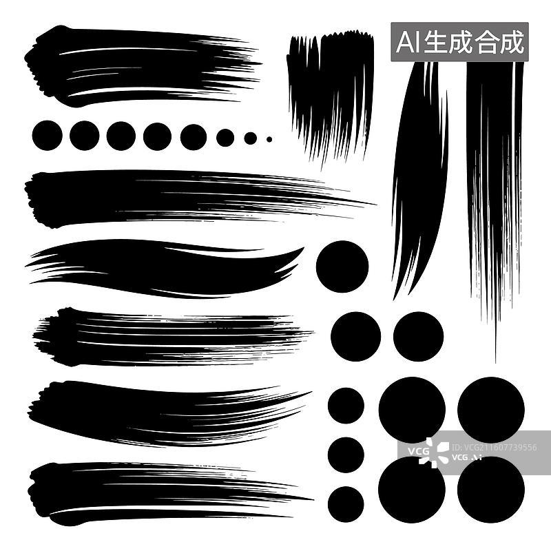 【AI数字艺术】黑色笔触与圆形图案集合图片素材