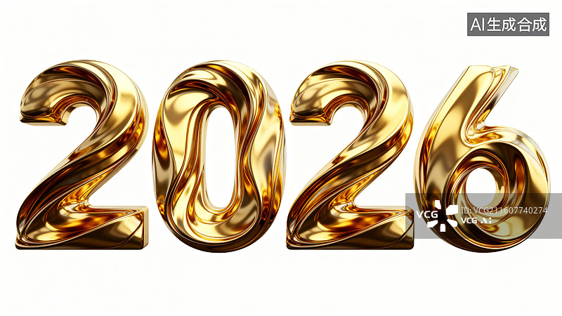 【AI数字艺术】金色立体浮雕数字2026图片素材