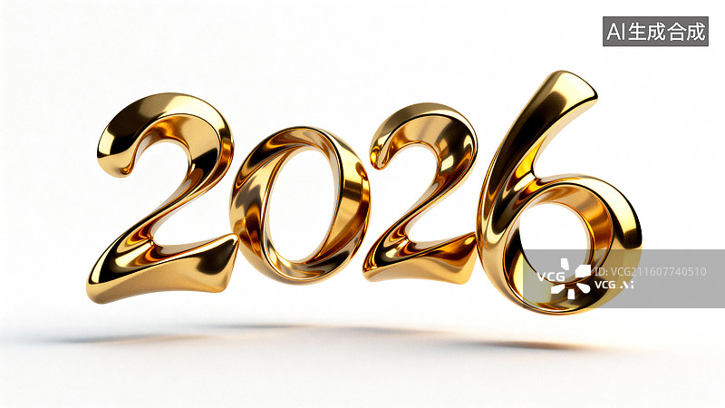 【AI数字艺术】金色立体浮雕数字2026图片素材