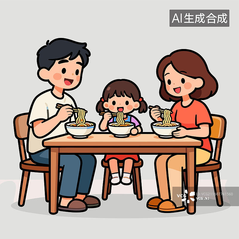 【AI数字艺术】一家人愉快地一起用餐图片素材