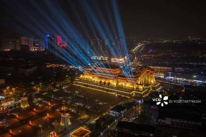 十三朝古都洛阳市应天门建筑灯光秀夜景风光图片素材