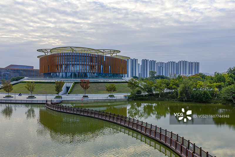 航拍江西赣州南康家居小镇景区建筑景观城市风光图片素材