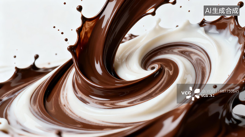 【AI数字艺术】巧克力与牛奶的漩涡飞溅图片素材