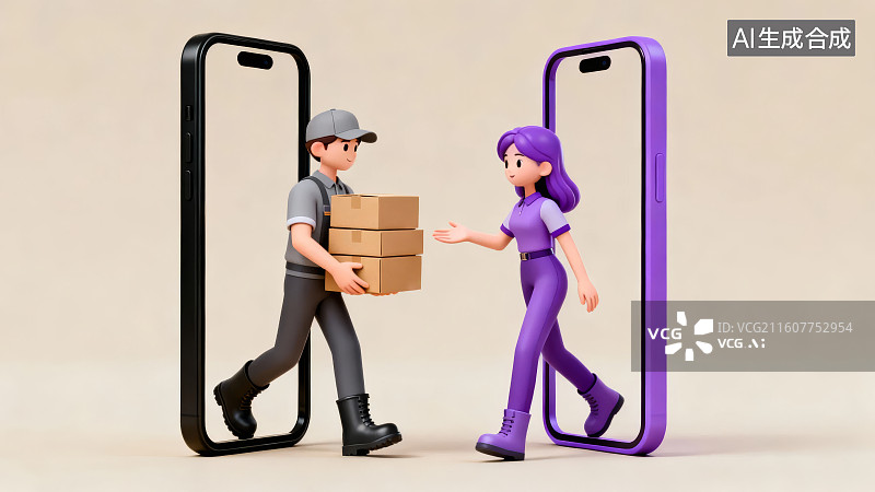 【AI数字艺术】手机屏幕中的人物互动图片素材