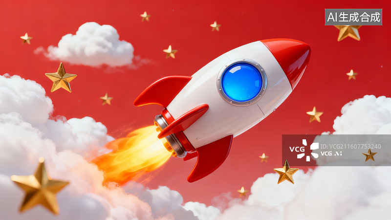 【AI数字艺术】火箭飞越云层与星空图片素材