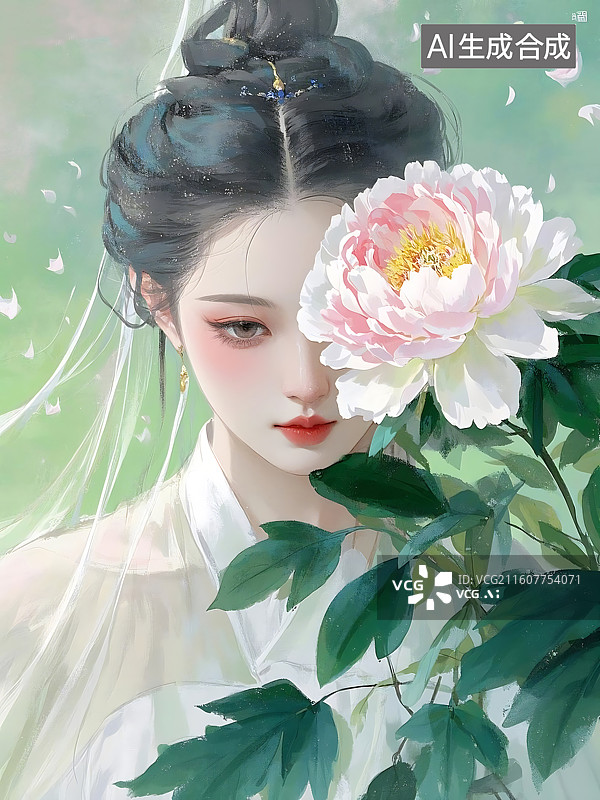 【AI数字艺术】手捧牡丹的古典美人图片素材