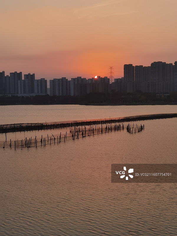 绍兴洋泾湖日落图片素材