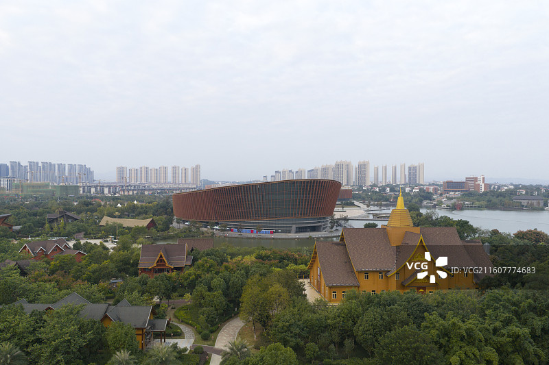 航拍江西赣州南康家居小镇景区建筑景观城市风光图片素材