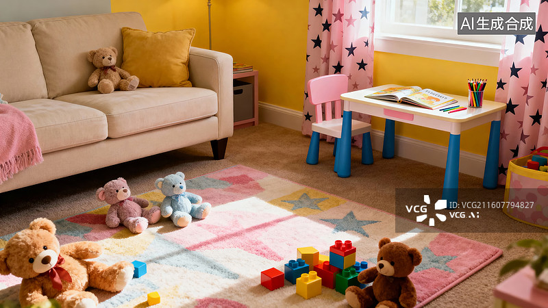 【AI数字艺术】儿童房内玩具与家具布置图片素材