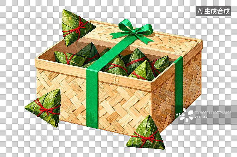 【AI数字艺术】竹篮盛满粽子系红绳绿带图片素材