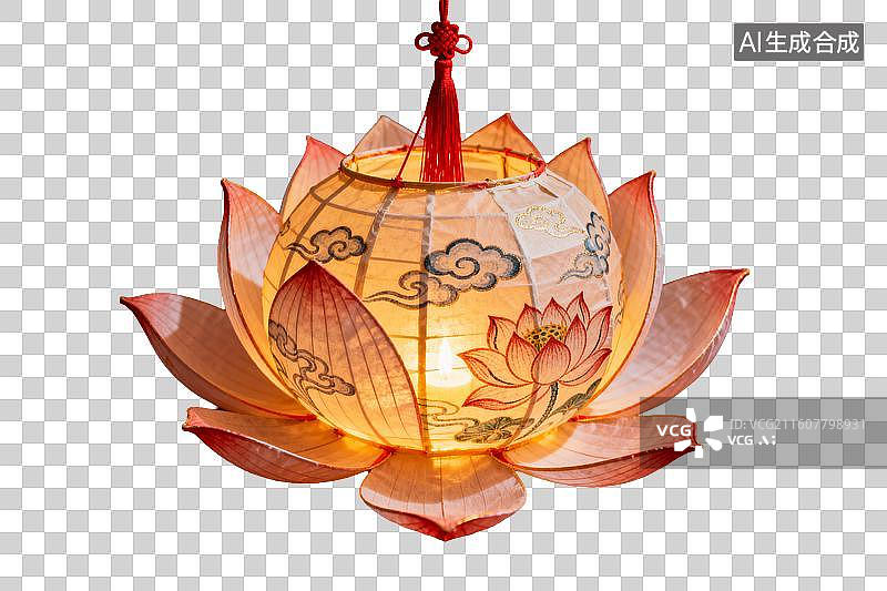 【AI数字艺术】莲花造型传统灯笼温暖发光图片素材