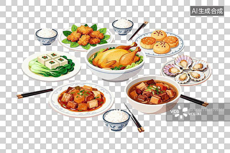 【AI数字艺术】丰盛中式家宴美食拼盘图片素材