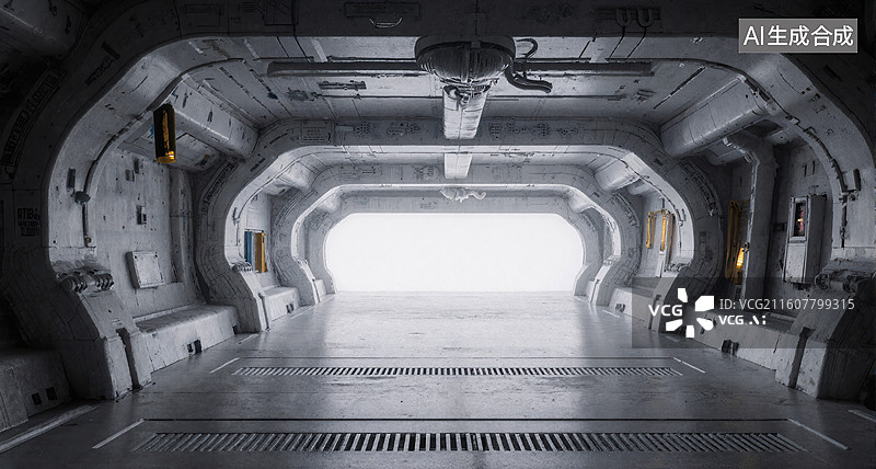 【AI数字艺术】太空舱内部通道图片素材