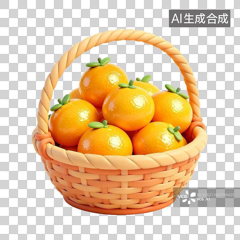 【AI数字艺术】编织篮中盛满新鲜橙子图片素材