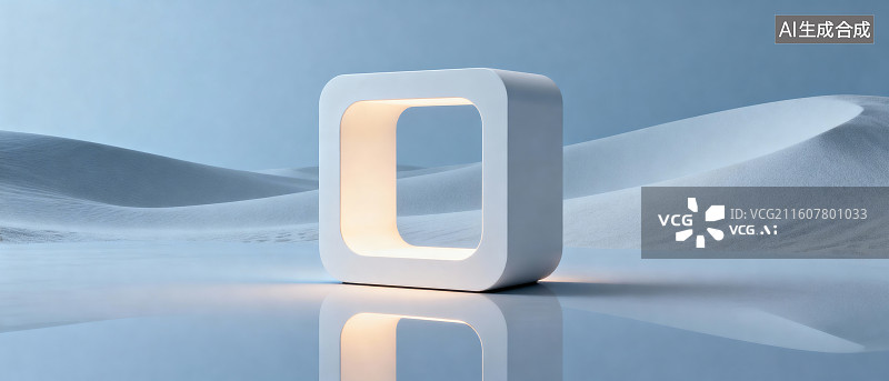 【AI数字艺术】白色立方体在沙丘上的光影图片素材