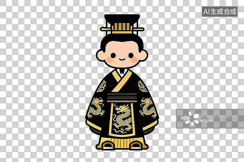 【AI数字艺术】卡通风格，穿着龙袍的古代帝王PNG格式的免扣元素图片素材